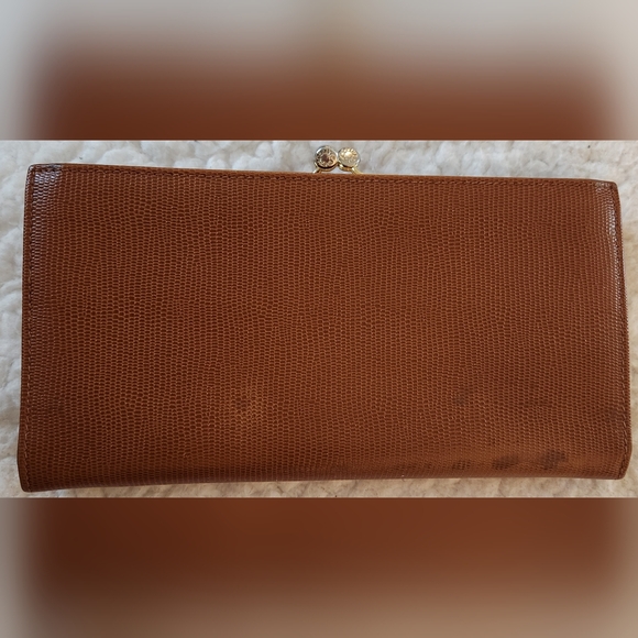 CELINE Kisslock Chestnut Leather Wallet RARE COLOR & HARDWARE VINTAGE - Picture 3 of 14
